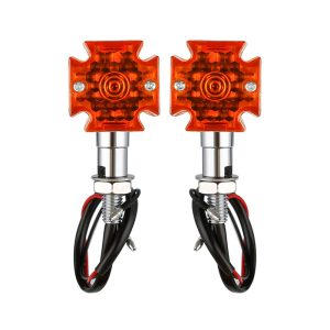 Attitude Inc Maltese Cross Bullet Turn Signal Indicator Lights LED, Chrome, For Harley Models, Set
