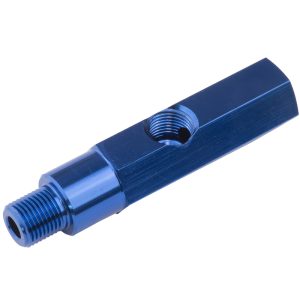 Proflow Gauge Adapter, Oil Pressure Sending Extension 1/4in. NPT To 1/4in, 1/4 NPT On Side, Blue