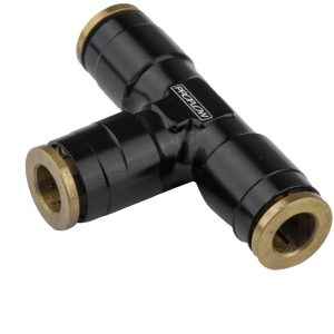 Proflow Fitting, Push To Connect Nylon Tube, Tee 1/4in. Nylon Tube, Black