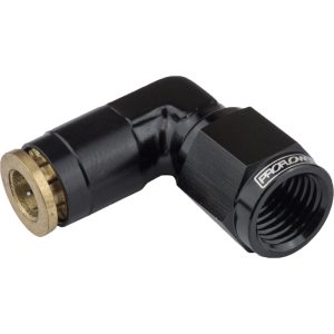 Proflow Fitting, Push To Connect Nylon Tube 90 Degree 3/16in. Nylon Tube To Female -03AN, Black