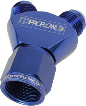 Proflow Y-Block -10AN Female Swivel To Dual -06AN Male, Blue