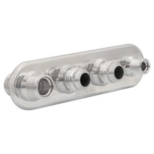 Proflow Firewall Bulkhead Aluminium Air Con 4 Port #10, #6 Inline, Polished