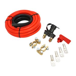 Proflow Battery Relocation Kit, 5m Red, 1m Black Battery Cables, Battery Terminals, Side Post Adapter, Isolator Switch 12V, 250A