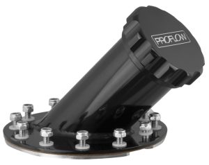 Proflow Fuel Filler Neck Aluminium Black, 45 Degree, 60mm Diameter Neck, 12-Bolt Flange, 4.75'' PCD, Each