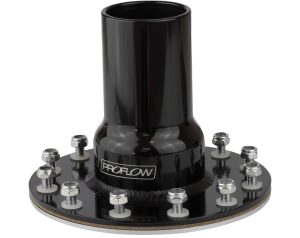 Proflow Fuel Filler Neck Aluminium Black, Straight 2 in. Diameter, 12-Bolt Flange, 4.75'' PCD, Each