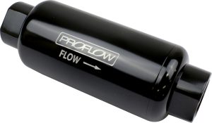Proflow Fuel Filter, Inline Mount, Billet Aluminium, Black Anodised, 100 Microns, 88mm Total Length -8 AN Inlet/Outlet, Each