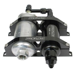 Proflow Fuel Pump Cradle Bracket Kit, Billet, With Fuel Filter & 300 LPH Pump, AN10 & AN6 Adaptors, Black