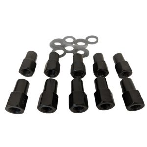 Street Pro Wheel Lug Nut Kit, Black Suits 002 / 005 Street Pro  Mag Wheel, Open End, Length 1.46, 1/2, .775 Shank, With .119 Washers, Set of 10